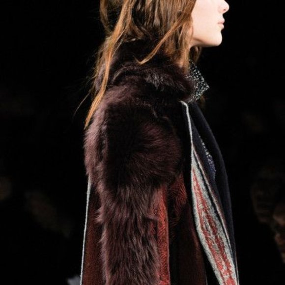 New* BCBGMAXAZRIA Runway Jaegar Fur Coat Burgundy/Black/Grey Size XS-S $4498.00 - Picture 3 of 10